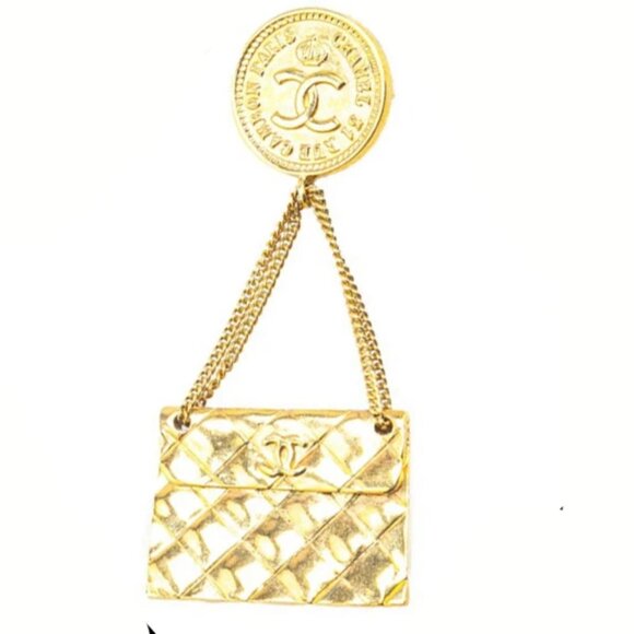 CHANEL CC Logo Quilted Bag Motif Brooch Gold Tone 29 Pin Auth #4010 - Picture 1 of 4